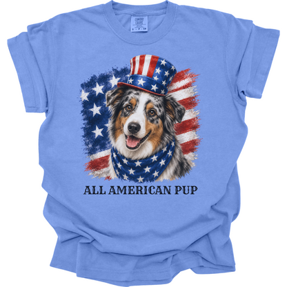 Patriotic Australian Shepherd Tee, All American Pup Shirt, Fourth of July Dog Shirt