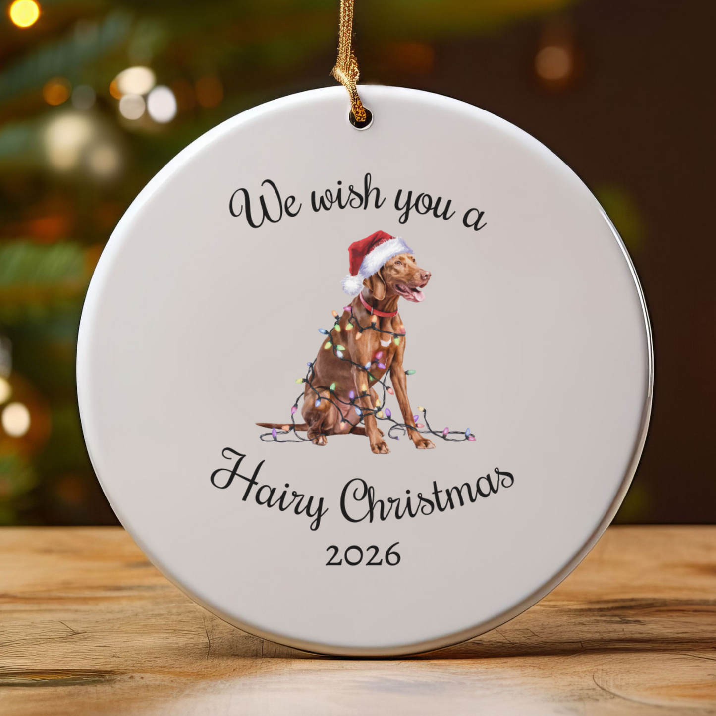 Christmas Vizsla Ornament, Christmas Lights Dog Keepsake