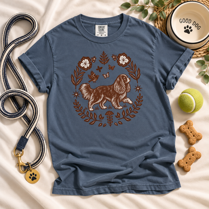 Ruby Cavalier Comfort Colors Shirt, Folk Art King Charles Spaniel Tee, Dog Gift