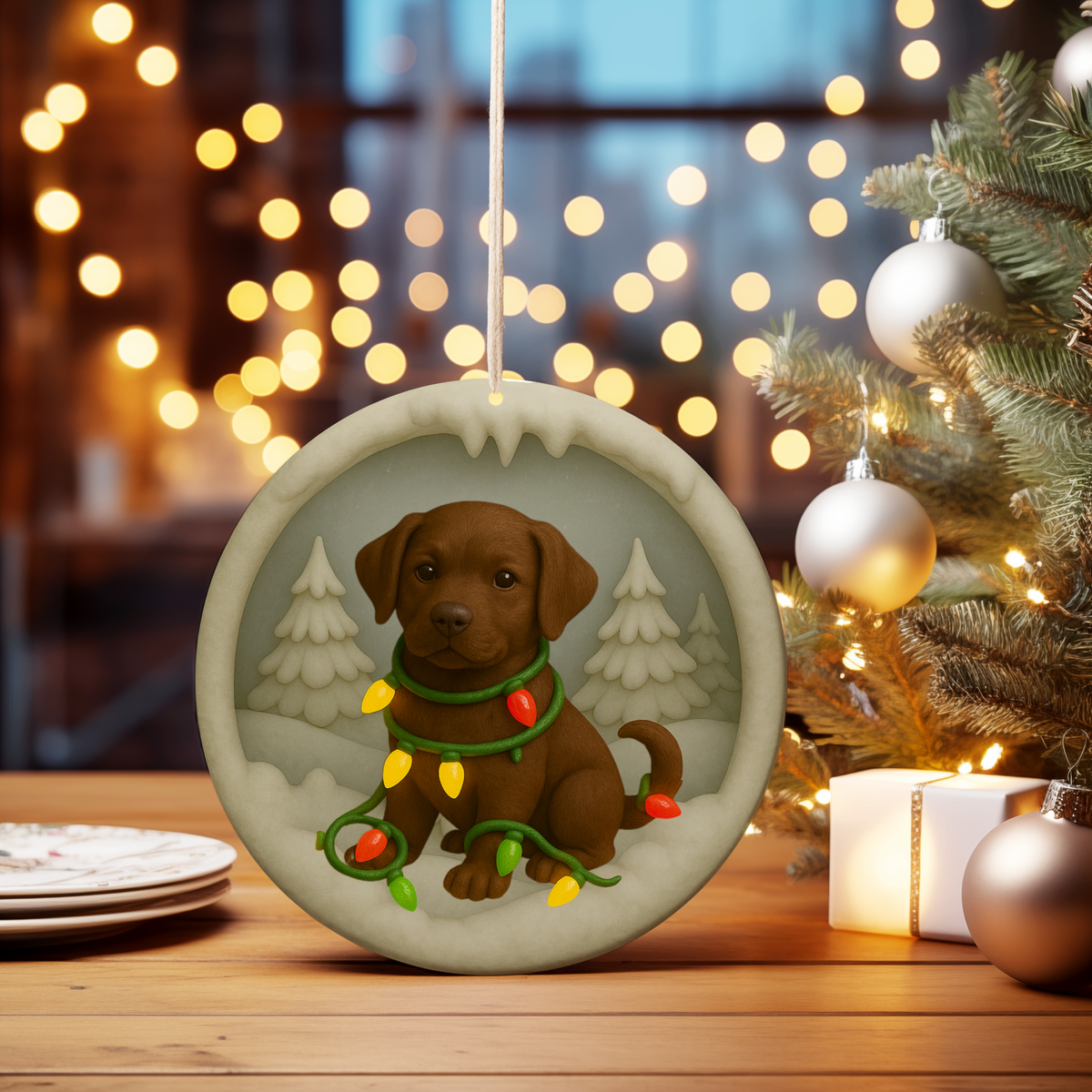 Chocolate Lab Christmas Ornament, Personalized