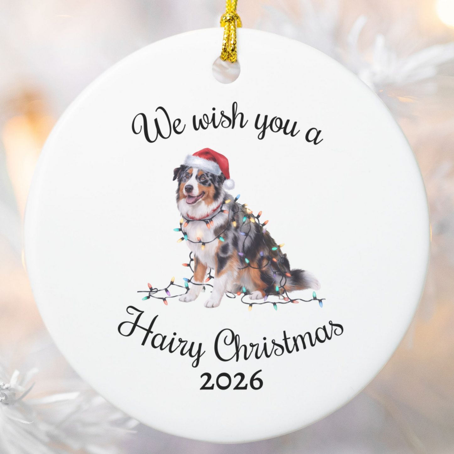 Australian Shepherd Ornament, Personalized Christmas Lights Dog Keepsake
