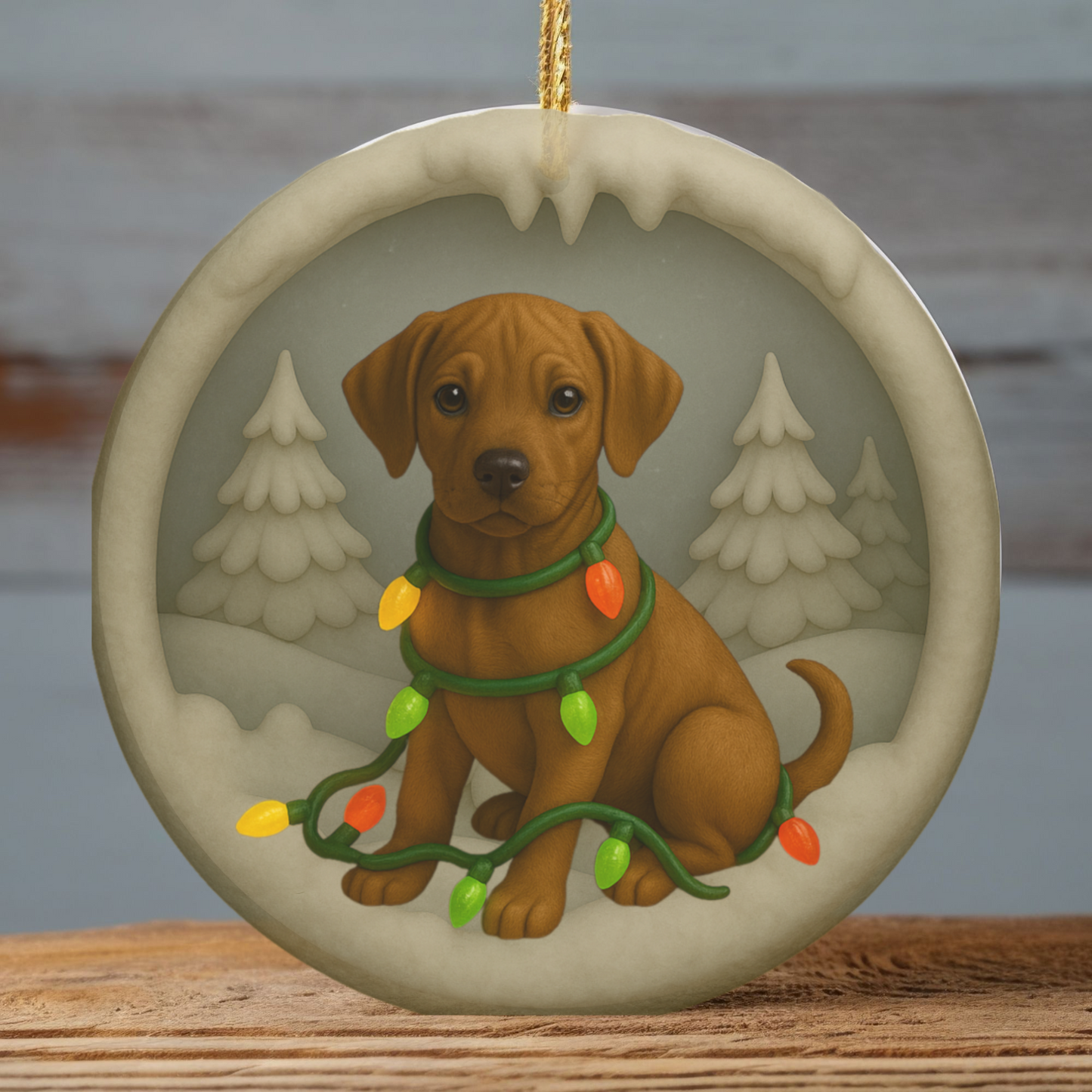 Personalized Rhodesian Ridgeback Christmas Ornament, 3D Clay-Style Dog Keepsake with Lights