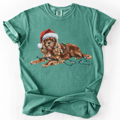 Ruby Cavalier King Charles Spaniel Christmas Shirt, Festive Dog Tee, Holiday Gift for Dog Lovers, Santa Hat Dog T-Shirt, Cute Dog Art
