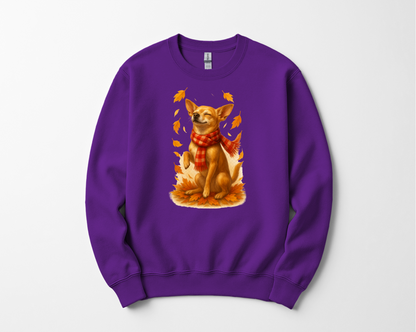 Chihuahua in Autumn Leaves T-shirt, Fall Dog Sweatshirt, Pet Lover Gift, Cozy Canine Apparel, Chihuahua in Scarf, Dog Mom Present