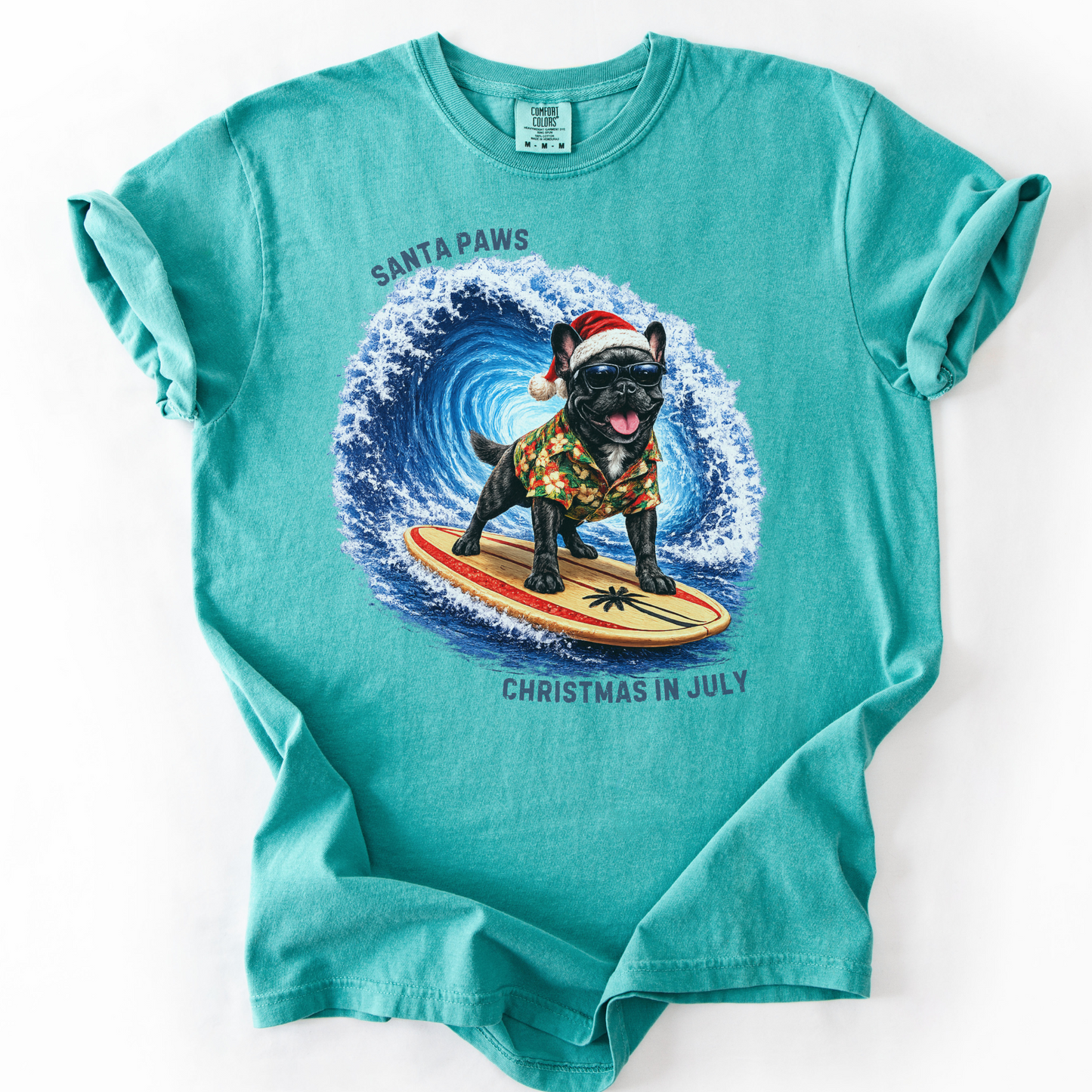 Christmas in July Gift for French Bulldog Lovers, Santa Paws Beach Shirt
