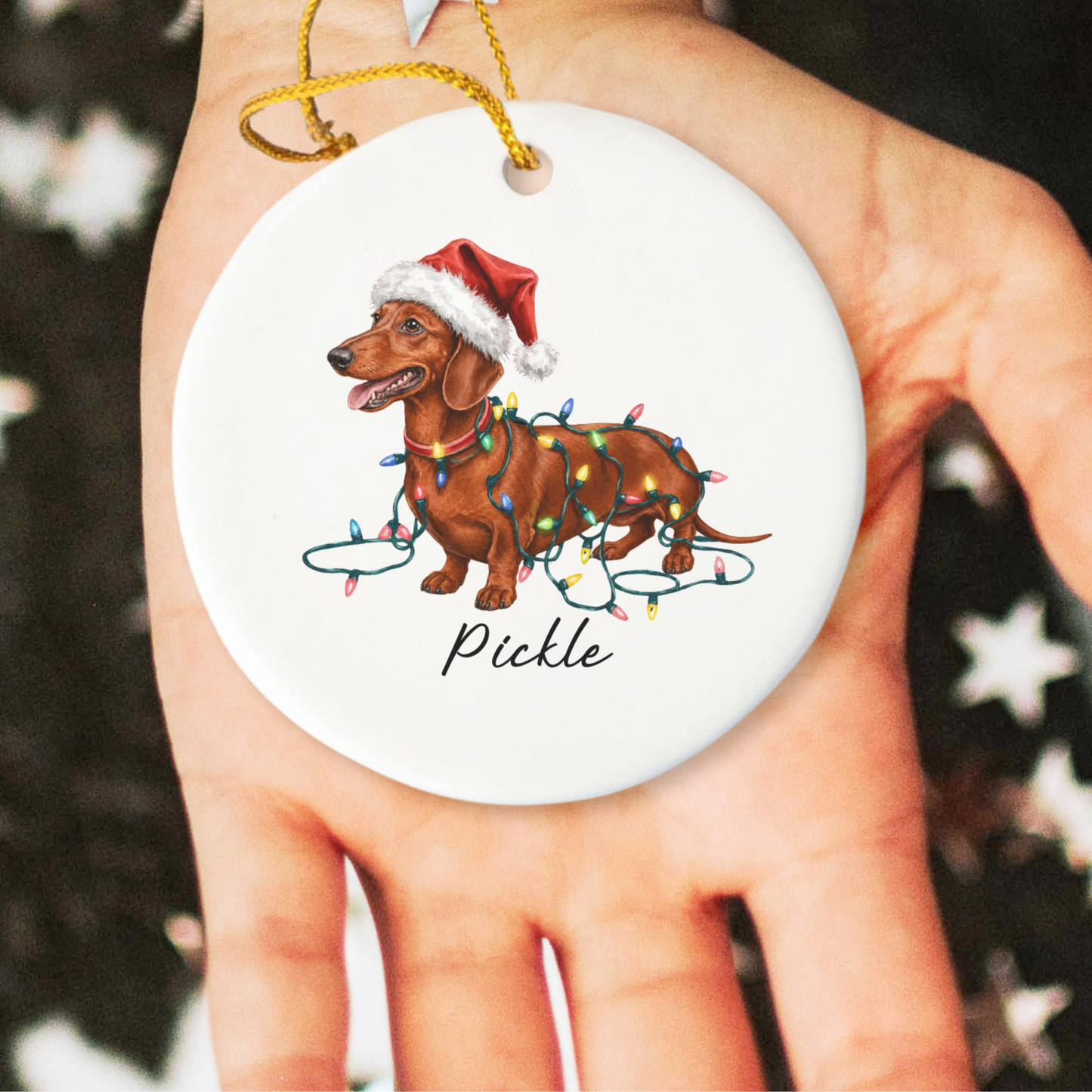 Personalized Red Dachshund Ornament, Dog Christmas Ornament, Custom Pet Name Holiday Decor Gift