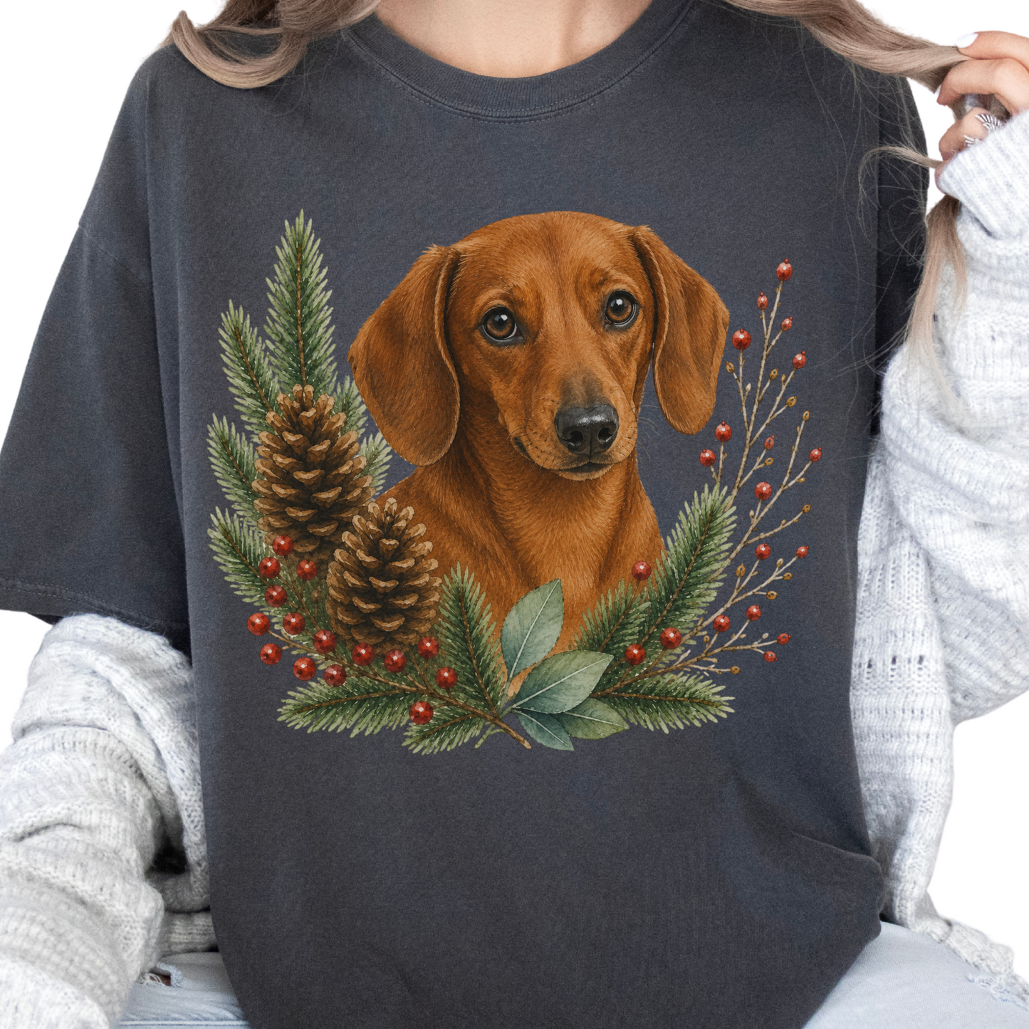Red Dachshund Christmas Shirt, Dachshund Dog Mom Tee, Wiener Dog Lover Christmas Gift