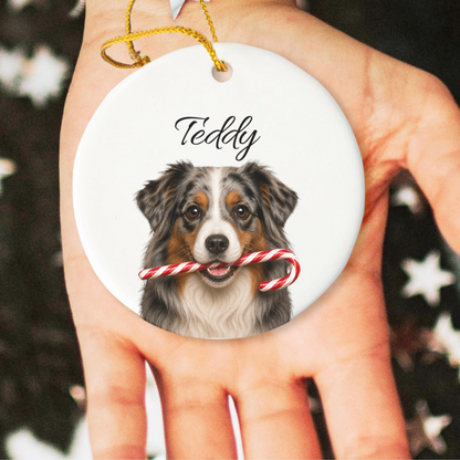 Personalized Australian Shepherd Candy Cane Ornament