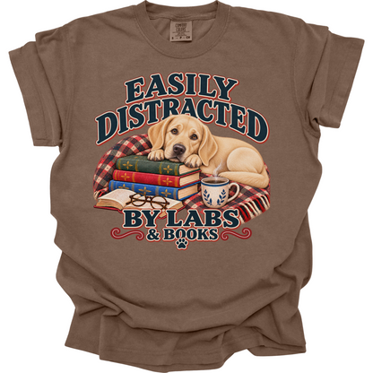 Yellow Lab Shirt, Easily Distracted by Labs and Books, Labrador Mom Book Lover Tee