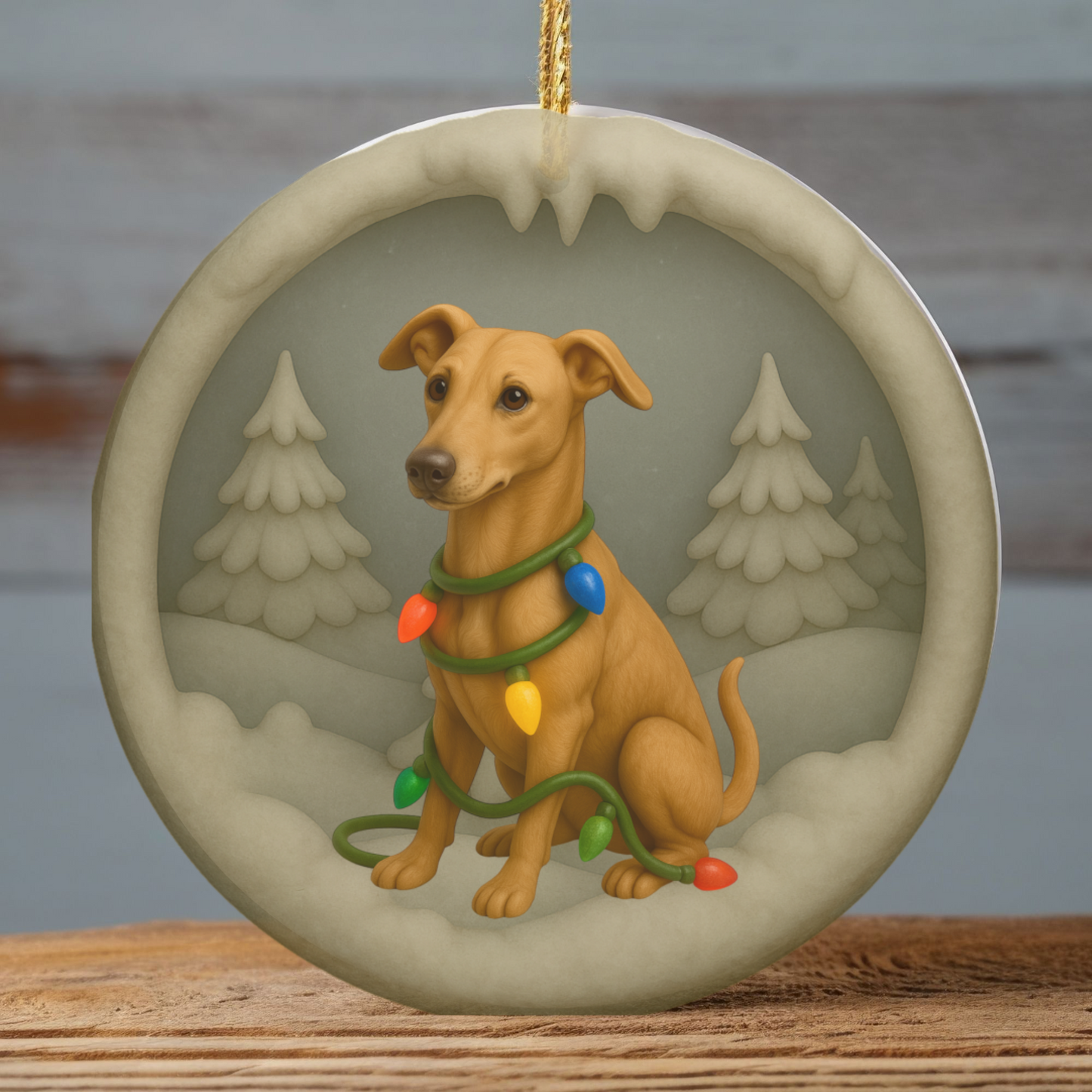 Personalized Greyhound Christmas Ornament, 3D Clay-Style Dog Keepsake with Lights