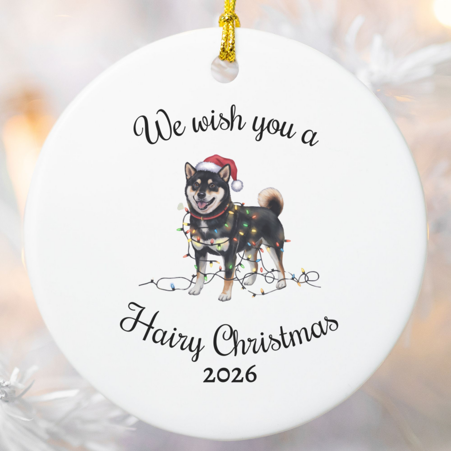 Christmas Black Shiba Inu Ornament, Christmas Lights Dog Keepsake