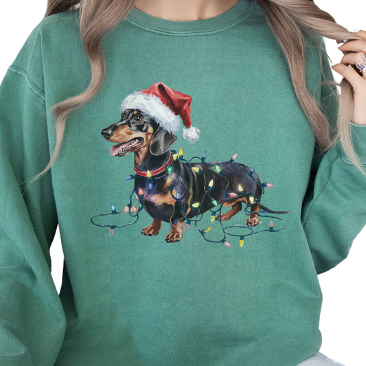 Black and Tan Dachshund Christmas Lights Sweatshirt