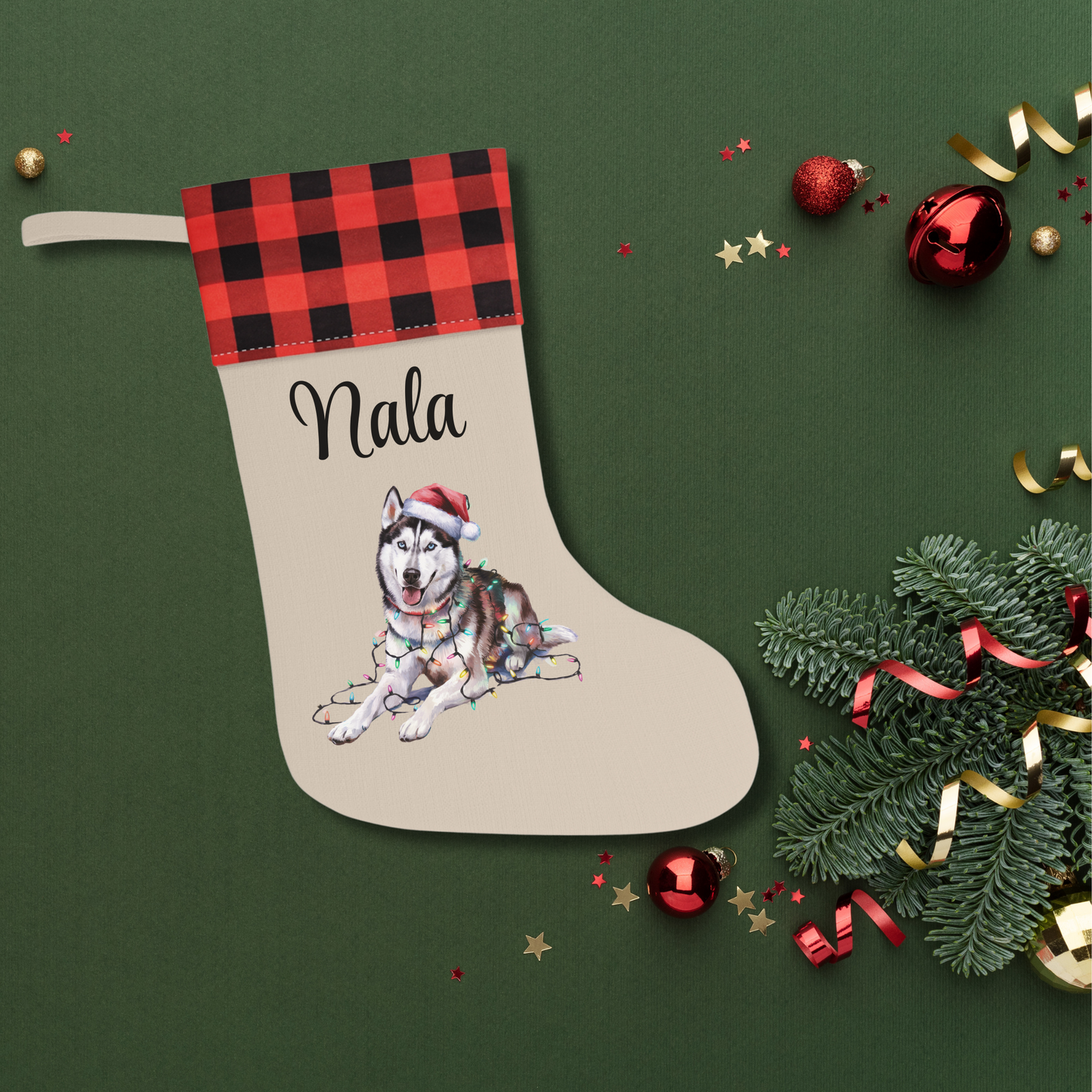 Personalized Siberian Husky Christmas Stocking, Holiday Decor Gift for Pet Lovers