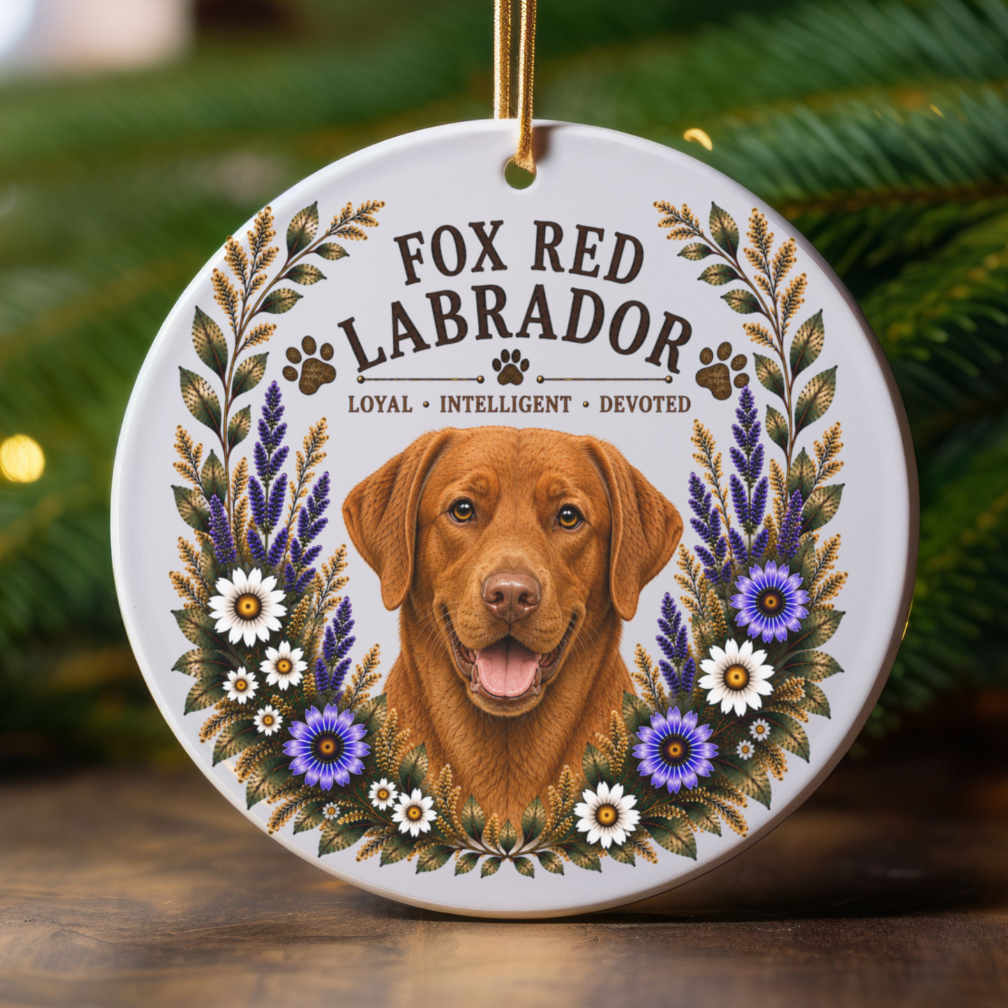 Fox Red Lab Loyal • Intelligent• Devoted Ornament