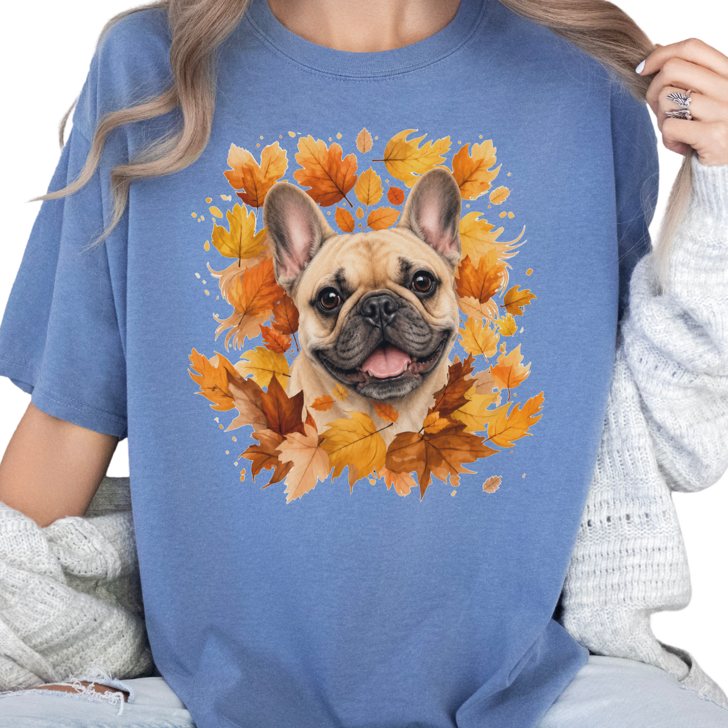 French Bulldog Fall Shirt, Autumn Dog Mom Comfort Colors Tee