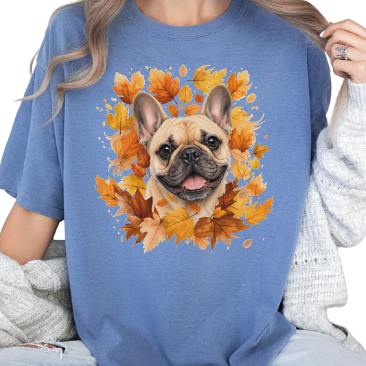 French Bulldog Fall Shirt, Autumn Dog Mom Comfort Colors Tee