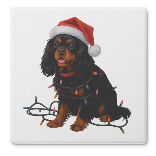 Personalized Black & Tan Cavalier King Charles Spaniel Christmas Coaster Set