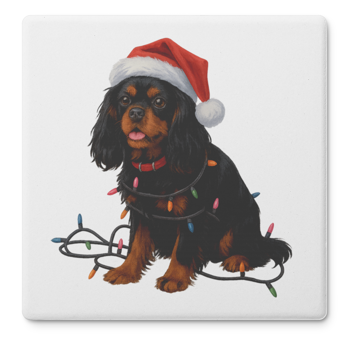Personalized Black & Tan Cavalier King Charles Spaniel Christmas Coaster Set