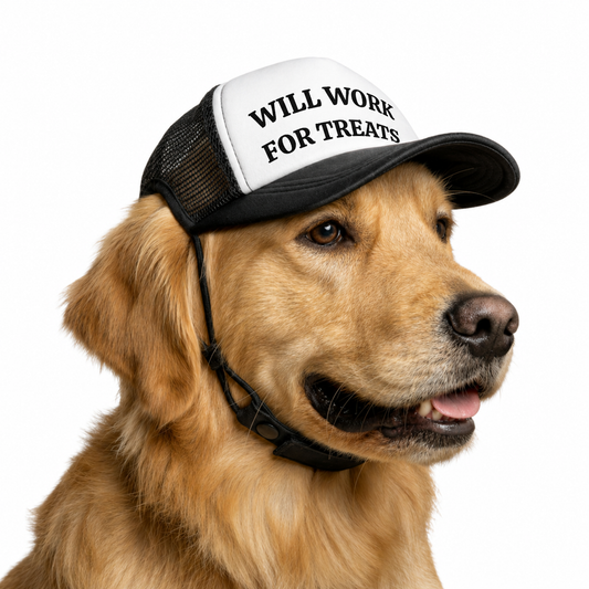 Dog Trucker Hat Will Work For Treats Foam Baseball Cap Gift for Dogs and Puppies