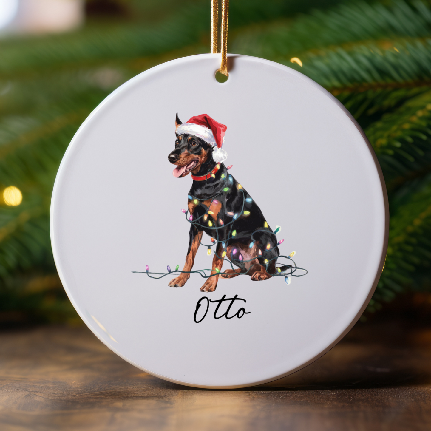 Personalized German Pinscher Christmas Ornament, Custom Dog Holiday Keepsake, Ceramic Pet Lover Decor