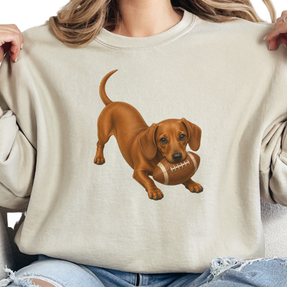 Red Dachshund Football Sweatshirt Dog Lover Game Day Crewneck Doxie Mom Gift