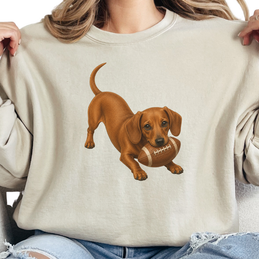 Red Dachshund Football Sweatshirt Dog Lover Game Day Crewneck Doxie Mom Gift