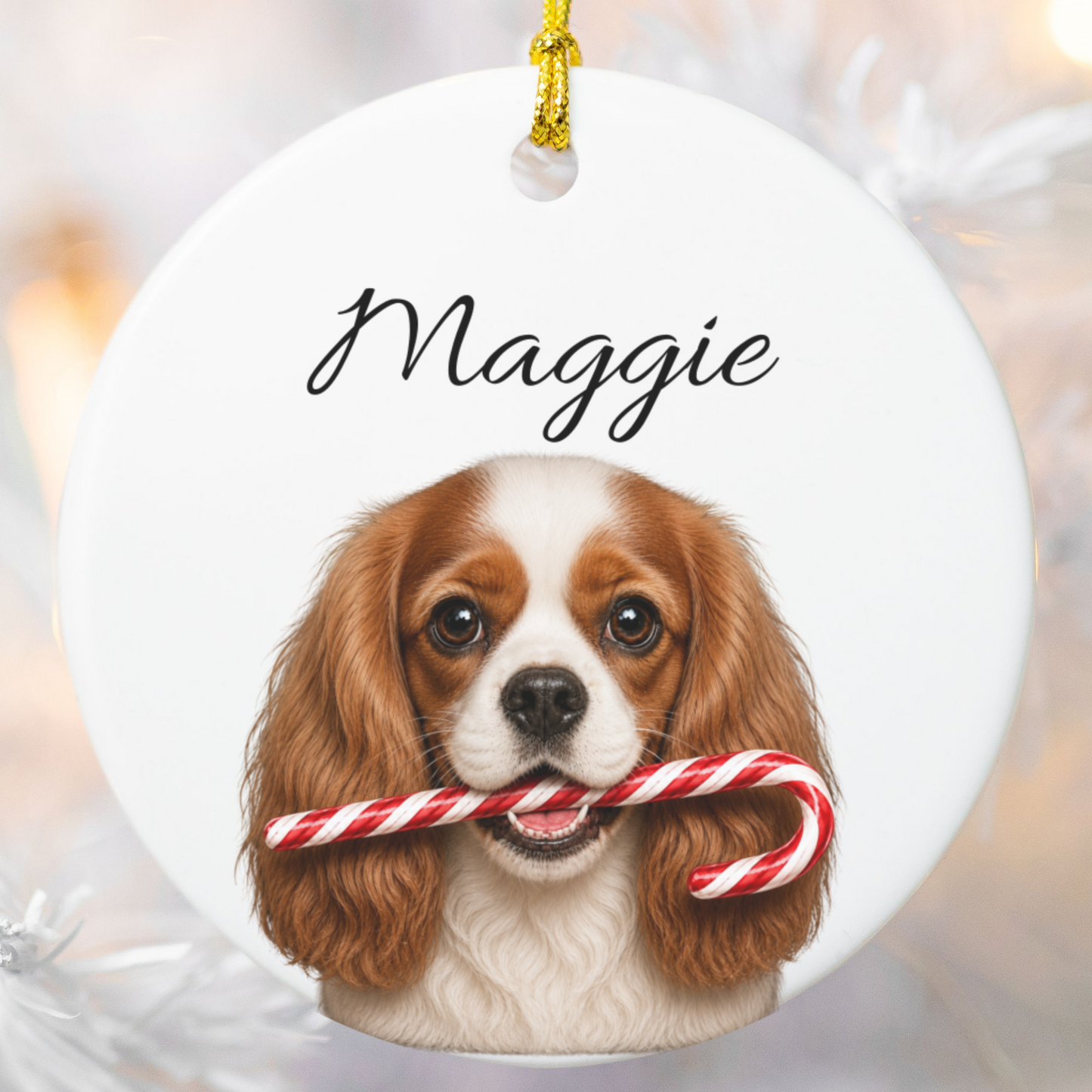 Personalized Blenheim Cavalier Candy Cane Ornament