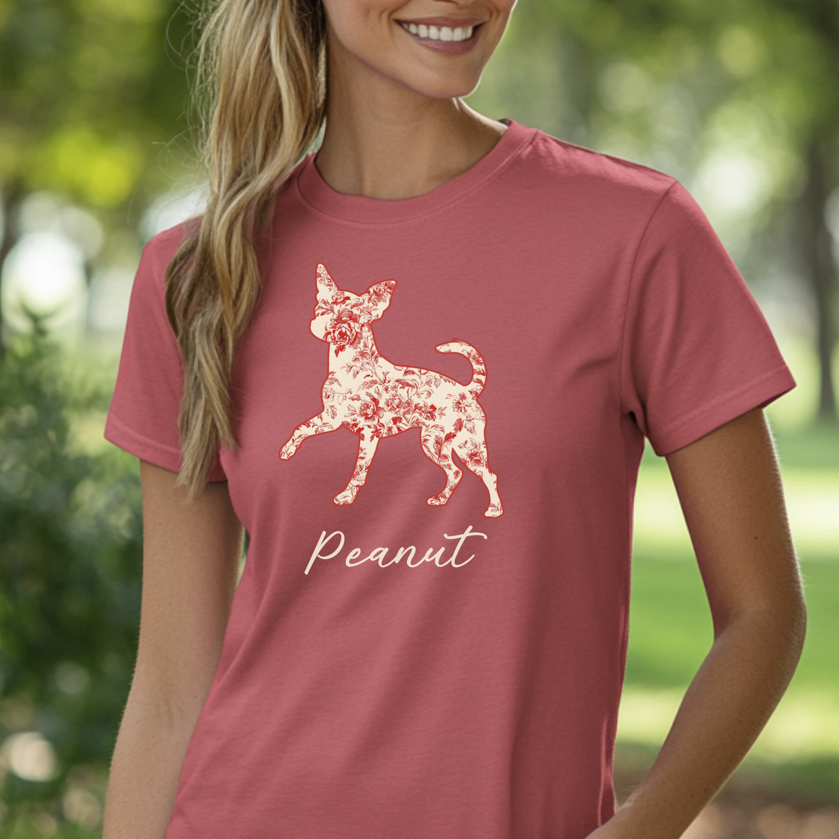 Personalized Chihuahua Silhouette Shirt with Name, Custom Floral Pet T-Shirt Gift for Dog Lovers, Toile Comfort Color Tee, Chinoiserie Shirt