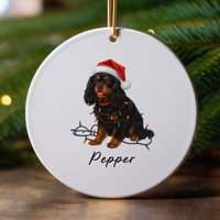 Load image into Gallery viewer, Personalized Black and Tan Cavalier King Charles Spaniel Ornament, Custom Dog Christmas Ornament, Cavalier Lover Gift
