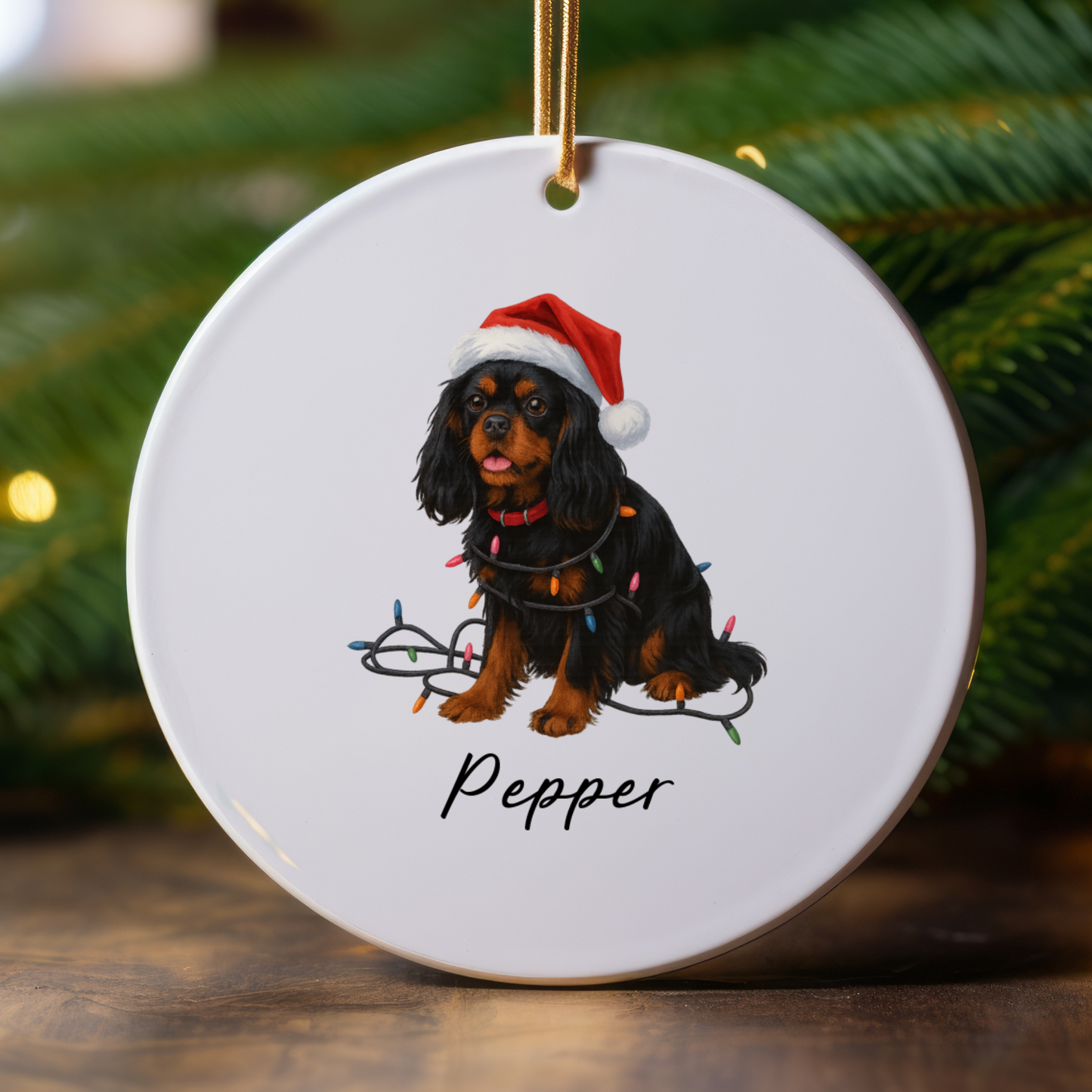 Personalized Black and Tan Cavalier King Charles Spaniel Ornament, Custom Dog Christmas Ornament, Cavalier Lover Gift