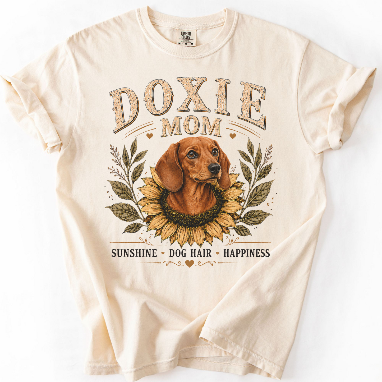 Red Dachshund Mom Shirt, Doxie Sunflower Tee, Vintage Wiener Dog Lover Gift