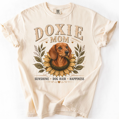 Red Dachshund Mom Shirt, Doxie Sunflower Tee, Vintage Wiener Dog Lover Gift