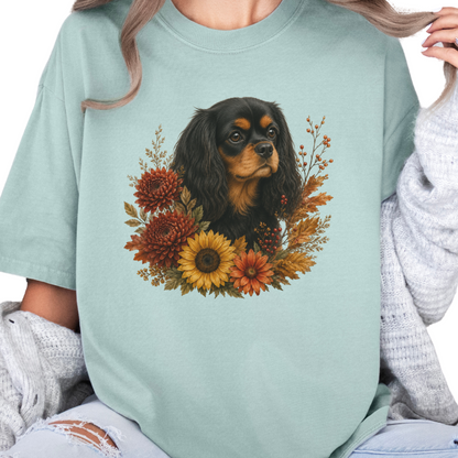 Black and Tan Cavalier Autumn Floral Shirt