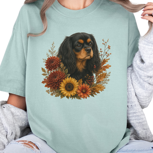 Black and Tan Cavalier Autumn Floral Shirt