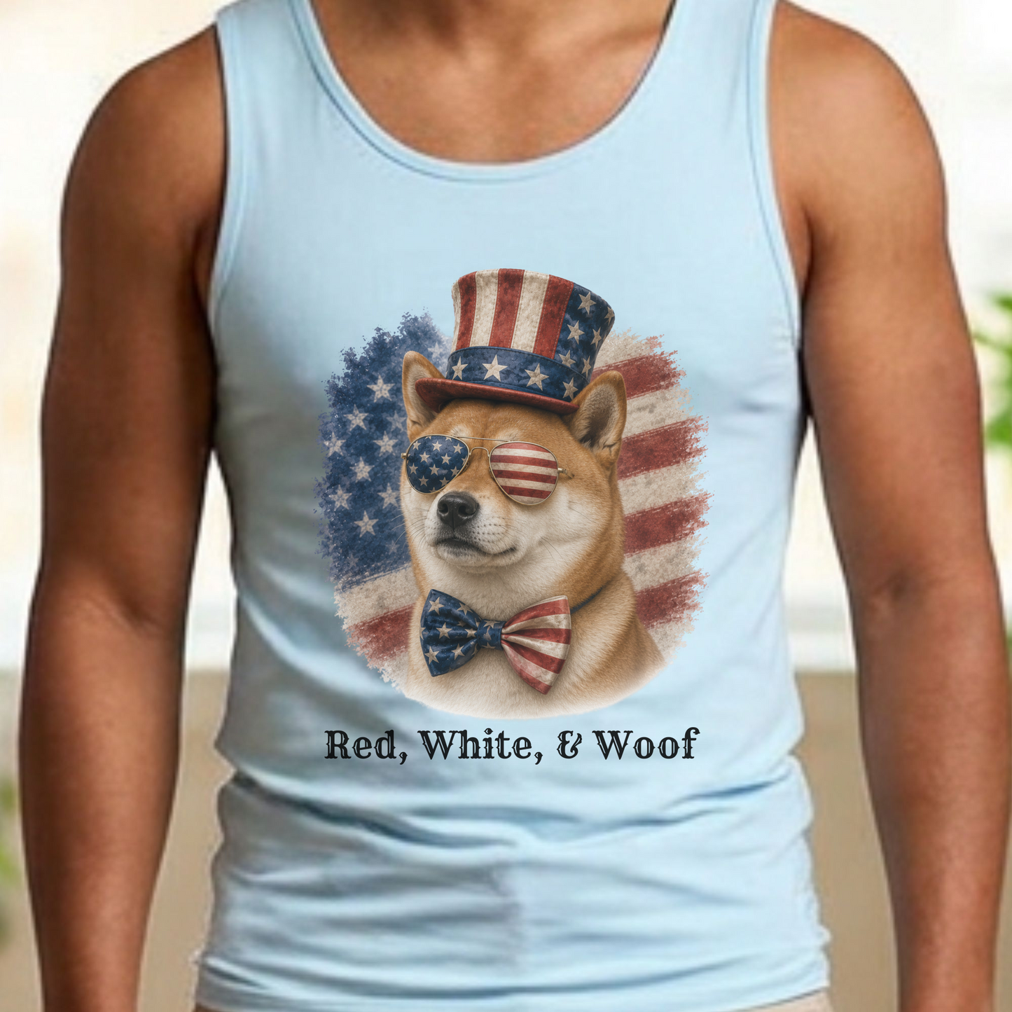 Patriotic Red Shiba Inu Tank Top, Red White & Woof