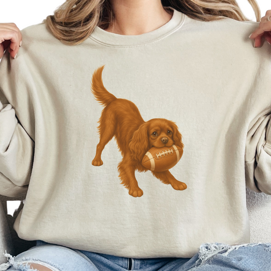 Ruby Cavalier Football Sweatshirt Cute Dog Lover Game Day Crewneck Cavalier Mom Gift