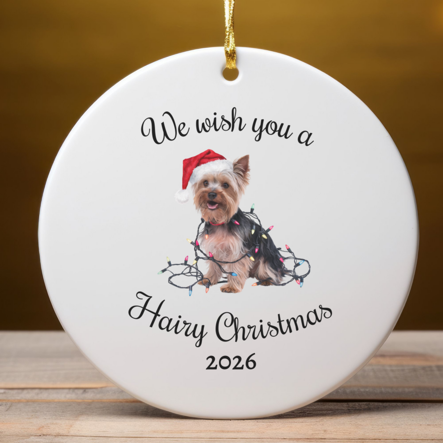 Christmas Yorkshire Terrier Ornament, Christmas Lights Dog Keepsake