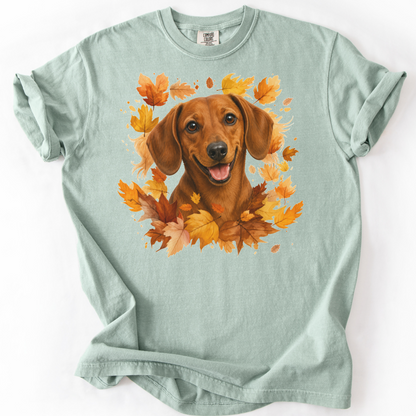 Red Dachshund Fall Shirt | Autumn Dog Mom Comfort Colors Tee