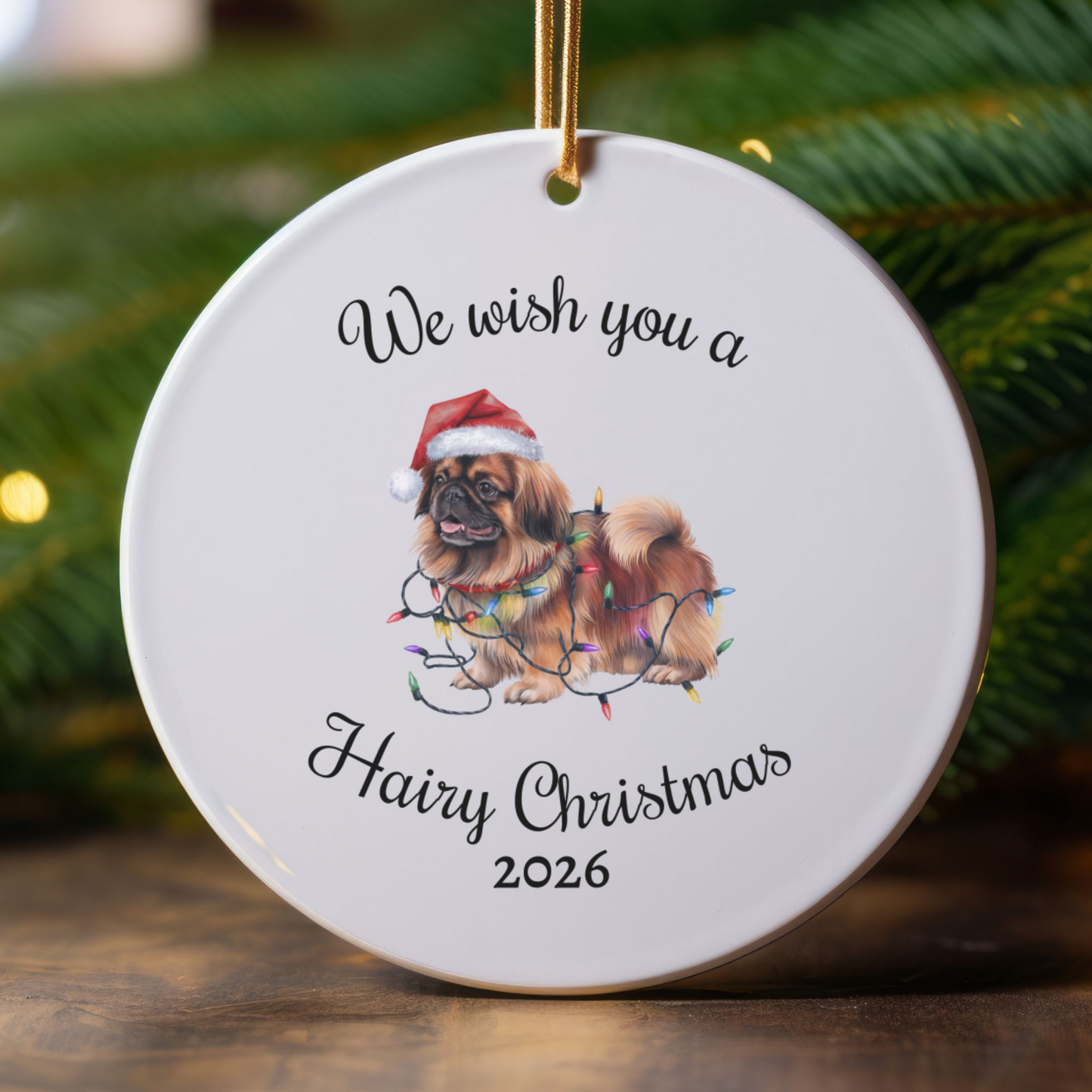 Christmas Pekingese Ornament, Christmas Lights Dog Keepsake