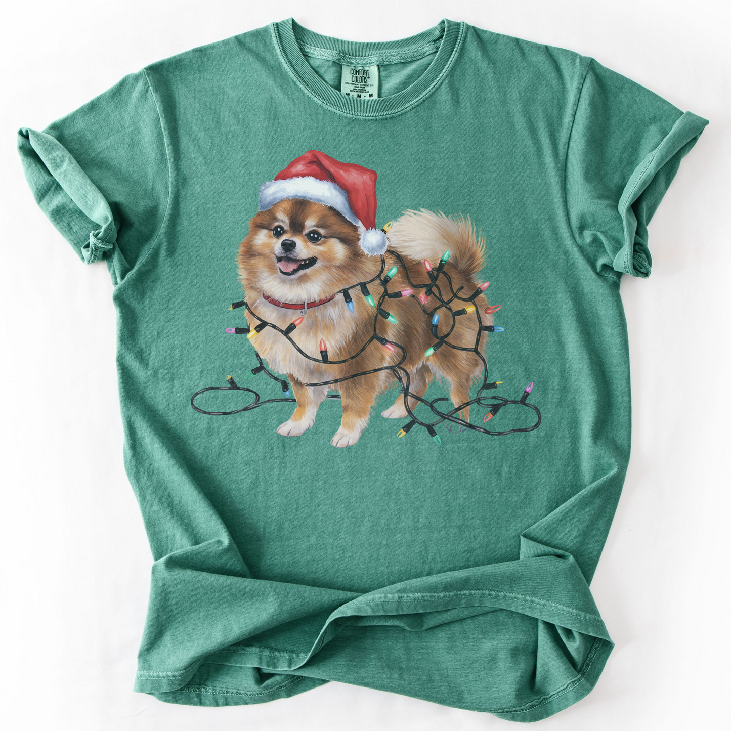 Pomeranian Christmas Lights Shirt, Festive Holiday Tee for Fluffy Dog Lovers