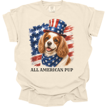 Patriotic Blenheim Cavalier Tee, All American Pup Shirt, Fourth of July Dog Shirt