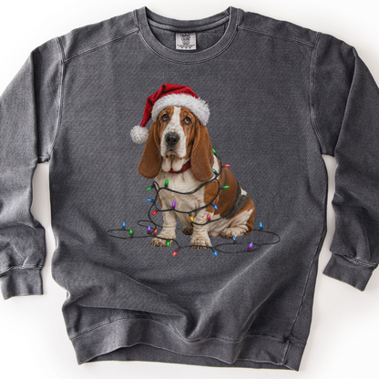 Christmas Basset Hound Sweatshirt, Festive Dog Lights Sweater, Unisex Pet Lover Apparel