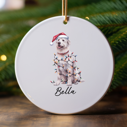 Personalized Kuvasz Dog Ornament: Ceramic Pet Christmas Keepsake with Lights
