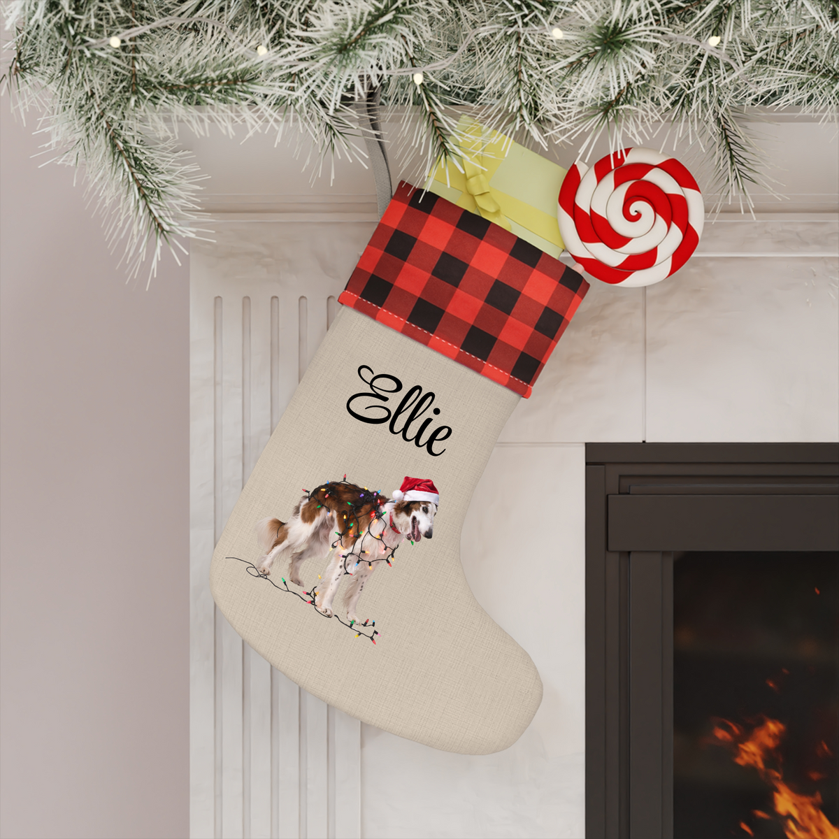 Personalized Borzoi Christmas Stocking,  Holiday Decor Gift for Pet Lovers