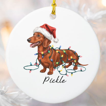 Personalized Red Dachshund Ornament, Dog Christmas Ornament, Custom Pet Name Holiday Decor Gift