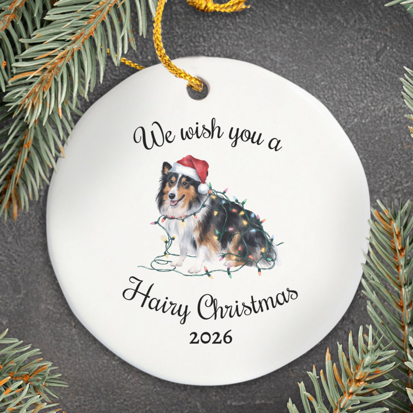 Christmas Sheltie Ornament, Christmas Lights Dog Keepsake