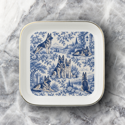 German Shepherd Jewelry Dish, Blue Toile Dog Ring Dish, Shepherd Lover Gift, Trinket Tray