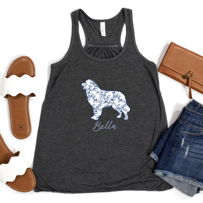 Custom Blue Floral Silhouette Dog Shirt/Hoodie/Tank - Personalize To Select Your Favorite Dog Breed