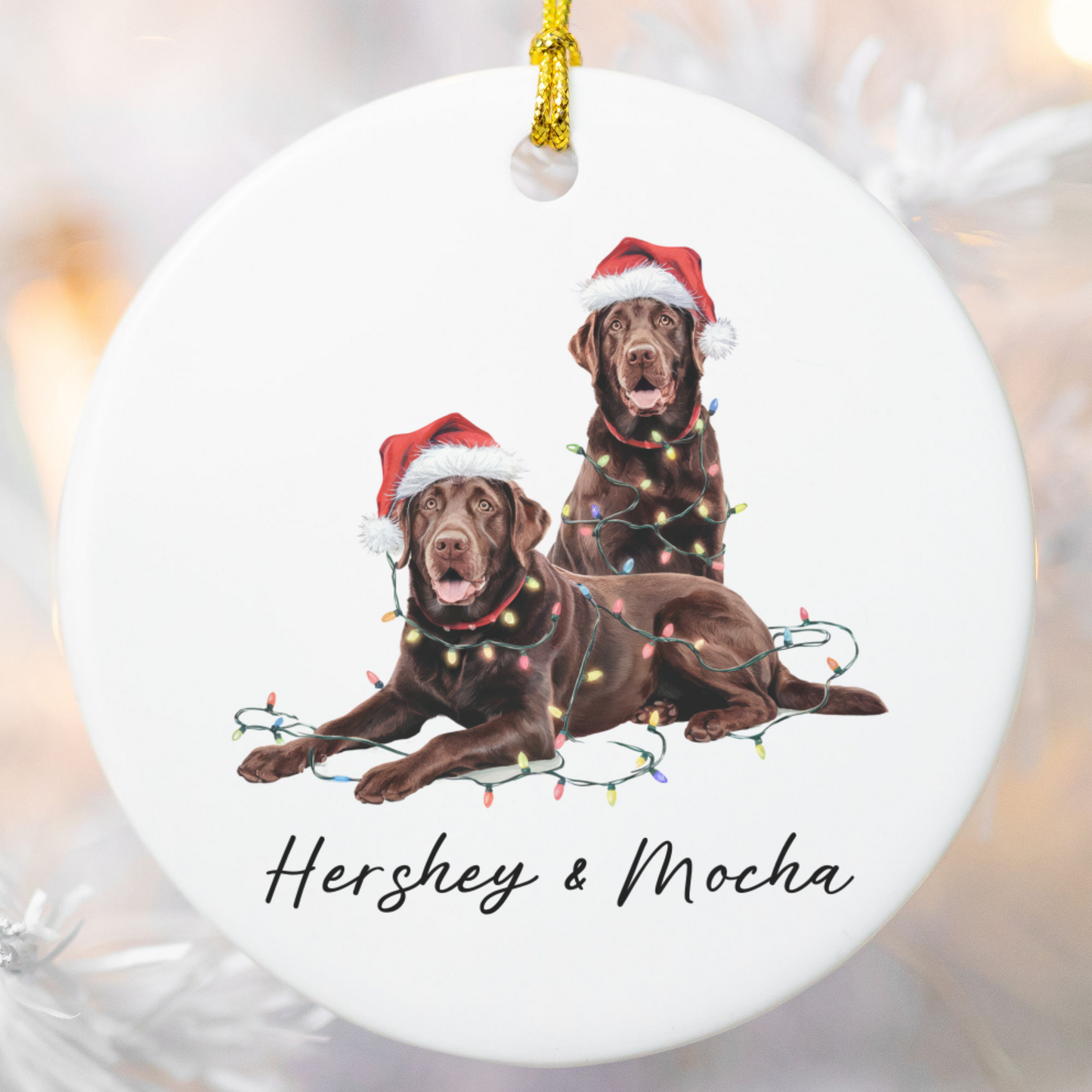 Chocolate Labradors Ornament, Personalized Dog Christmas Decor