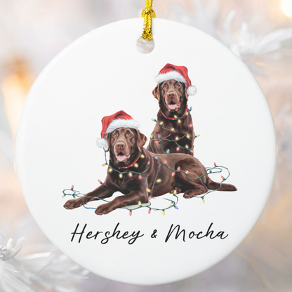 Chocolate Labradors Ornament, Personalized Dog Christmas Decor